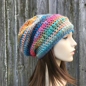 Boho Hat, Crochet Hat, Womens Hat, Beach Hat, Slouchy Hat, Penelope Slouchy Beanie, Rainbow Beanie, Rainbow Hat, Hipster Hat, Show Time