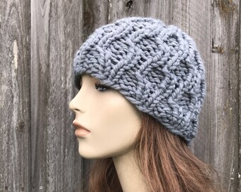 Chunky Knit Hat, Womens Hat, Mens Hat, Winter Hat, Knit Beanie, Knit Cap, Cable Hat, Amsterdam Cable Beanie, Slate Grey