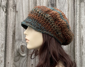 Vintage Knitali Crochet Wool Leather Newsboy Cap Women\'s Brown Tan Made in Italy Womens PU Leather Newsboy Caps Gatsby Cabbie Hat for Girls  main image 3