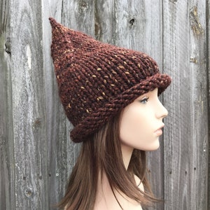 Brown Witch Hat, Halloween Hat, Wizard Hat, Gnome Hat, Elf Hat, Chunky Knit Hat, Womens Hat, Mens Hat, Winter Hat