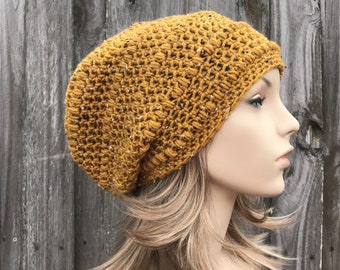 Crochet Hat, Womens Hat, Mens Hat, Winter Hat, Crochet Beanie, Crochet Cap, Slouchy Beanie, Penelope Slouchy Hat, Goldenrod