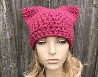Pink Cat Hat, Crochet Hat, Womens Hat, Mens Hat, Winter Hat