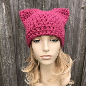 Pink Cat Hat, Crochet Hat, Womens Hat, Mens Hat, Winter Hat, Cat Beanie, Pink Pussyhat Pink Pussy Hat, Raspberry Pink