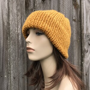 Cappello a maglia grosso, Cappello da donna, Cappello da uomo, Cappello invernale, Berretto a maglia, Berretto a maglia, Cappello a doppia tesa spessa Delphine, Giallo senape