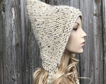 Handgebreide elfenmuts, grof gebreide muts, dameshoed, herenmuts, wintermuts, gebreide kap, elfenhoed, kap pixie, elfenhoed, heksenhoed, havermout