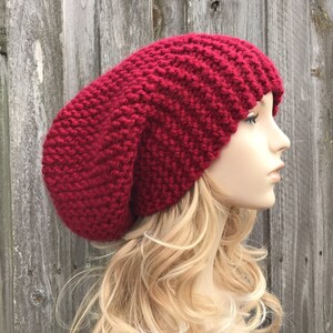 Chunky Knit Hat, Womens Hat, Mens Hat, Winter Hat, Knit Cap, Knit Beanie, Slouchy Hat, Slouchy Beanie, Oversized Hat, Cranberry Red