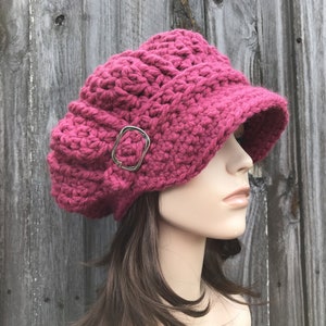 Oversized Newsboy Hat, Chunky Crochet Hat, Womens Hat, Mens Hat, Winter Hat, Monarch Newsboy Cap, Raspberry Pink