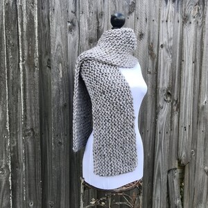 Hand Knit Scarf, Womens Scarf, Mens Scarf, Chunky Knit Scarf, Winter Scarf, Simple Scarf, Grey Marble
