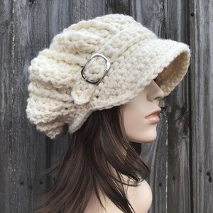 Oversized Newsboy Hat, Chunky Crochet Hat, Womens Hat, Mens Hat, Winter Hat, Monarch Newsboy Cap, Cream