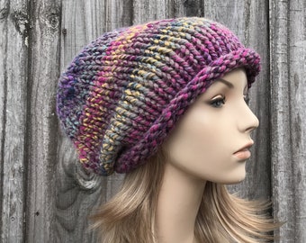 Chunky Knit Hat, Womens Hat, Mens Hat, Winter Hat, Knit Beanie, Knit Cap, Slouchy Hat, Rowena Slouchy Beanie, Astroland