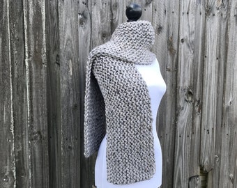 Hand Knit Scarf, Womens Scarf, Mens Scarf, Chunky Knit Scarf, Winter Scarf, Simple Scarf, Grey Marble