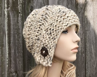 Chunky Knit Hat, Womens Hat, Winter Hat, Knit Beanie, Knit Cap, Cloche Hat, Hybrid Swirl Cloche, Oatmeal