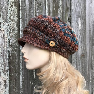 Boho Hat, Newsboy Cap, Crochet Hat, Womens Hat with Brim, Winter Hat, Newsboy Hat, Golf Cap, Baker Boy Hat, Chocolate Peacock
