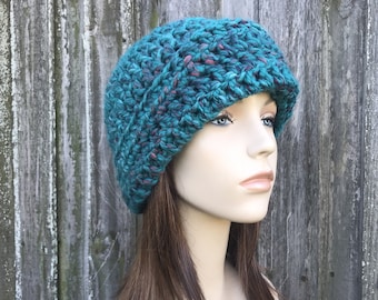 Crochet Cloche Hat, Crochet Hat, Womens Hat, Winter Hat, 1920s Flapper Hat, Fall Fashion, Garbo Cloche Beanie, Deep Lagoon Blue