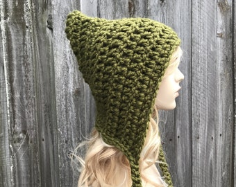 Crochet Pixie Hat, Chunky Crochet Hat, Ear Flap Hat, Womens Hat, Mens Hat, Pixie Hood, Crochet Hood, Winter Hat