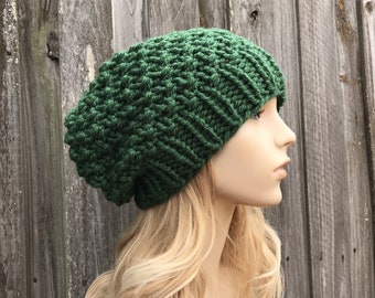 Chunky Knit Hat, Womens Hat, Mens Hat, Winter Hat, Knit Beanie, Knit Cap, Mossy Beanie, Hunter Green, Acrylic Yarn