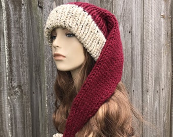 Extra Long Stocking Cap, Rustic Santa Hat, Santa Claus Hat, Knit Santa Hat, Christmas Hat, Knit Hat, Womens Hat, Mens Hat, Winter Hat