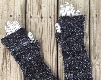 Arm Warmers, Womens Fingerless Gloves, Fingerless Mittens, Knit Gloves, Long Gloves, Gauntlet Gloves Black