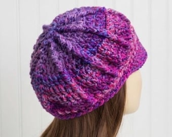 Chunky Crochet Newsboy Hat for Women and Men, Winter Newsboy Cap with Brim, Soft Warm Wool Blend Golf Cap, Baker Boy Hat, Lupine Purple