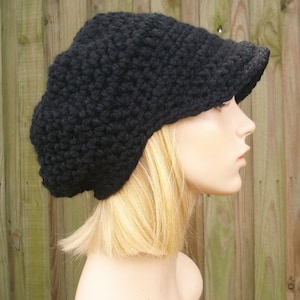 Chunky Crochet Hat, Womens Hat, Mens Hat, Winter Hat, Newsboy Hat, Newsboy Cap, Slouchy Beanie, Crochet Beanie, Crochet Cap, Black