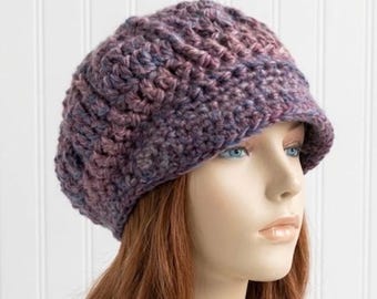 Chunky Crochet Newsboy Hat for Women and Men, Winter Newsboy Cap, Soft Warm Wool Blend Golf Cap, Baker Boy Hat, Amethyst Purple