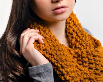 Chunky Knit Cowl Scarf, Womens Cowl, Mens Cowl, Winter Cowl, Knit Scarf, Womens Scarf, Mens Scarf, Mobius Cowl, Butterscotch Yellow