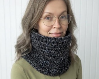 Charcoal Grey Chunky Crochet Cowl, Cozy Neck Warmer, Winter Scarf for Women, Men & Teens
