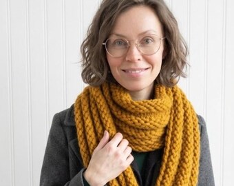 Hand Knit Chunky Infinity Scarf, Oversized Extra Large Winter Neckwarmer, Gretel Wrap Scarf, Butterscotch