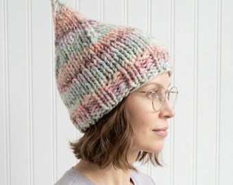 Chunky Knit Gnome Hat, Carousel Rainbow Elf Beanie