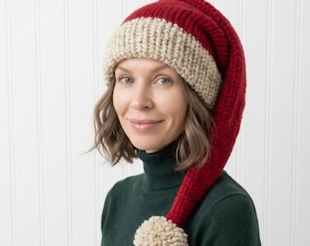 Extra Long Stocking Cap, Rustic Santa Hat, Santa Claus Hat, Knit Santa Hat, Christmas Hat, Knit Hat, Womens Hat, Mens Hat, Winter Hat