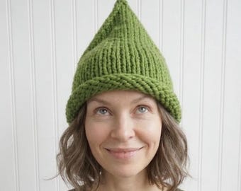 Swamp Witch Hat, Bog Witch Beanie, Green Witch Hat, Halloween Costume, Halloween Hat, Elf Hat, Gnome Hat, Chunky Knit Hat for Women and Men