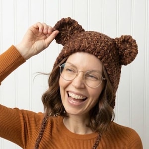 Crochet Bear Ear Bonnet, Brown Bear Hat, Chunky Winter Hat For Adults and Teens