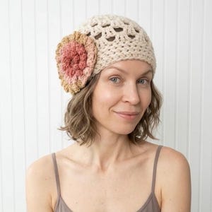Crochet Hat with Flower, Flapper Style Hat, Womens Hat, Light Weight Beanie, Crochet Cap, Crochet Beanie, Fitted Beanie, Womens Accessories