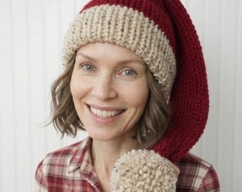 Extra Long Stocking Cap, Rustic Santa Hat, Santa Claus Hat, Knit Santa Hat, Christmas Hat, Knit Hat, Womens Hat, Mens Hat, Winter Hat