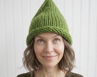Swamp Witch Hat, Bog Witch Beanie, Green Witch Hat, Halloween Costume, Halloween Hat, Elf Hat, Gnome Hat, Chunky Knit Hat for Women and Men