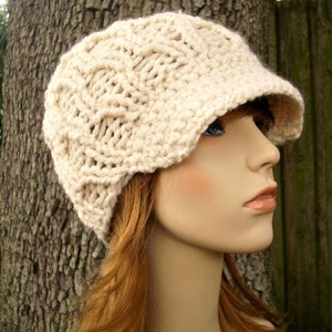 Chunky Knit Hat, Womens Hat, Mens Hat, Winter Hat, Knit Beanie, Knit Cap with Brim, Newsboy Cap, Amsterdam Cable Beanie, Starlight