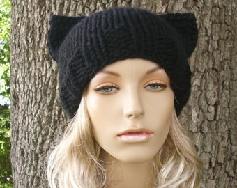 Knit Cat Hat Black Cat Hat Black Cat Beanie Black Knit Hat Black Womens Hat - Black Hat Black Beanie Womens Accessories Winter Hat