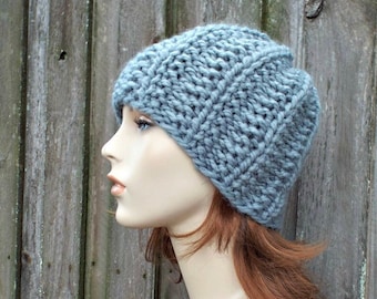 Chunky Knit Hat, Womens Hat, Mens Hat, Winter Hat, Knit Beanie, Knit Cap, Twilight Beanie, Slate Grey