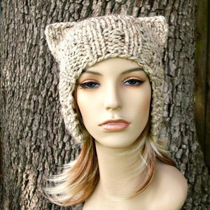 Dikke gebreide muts, dameshoed, herenmuts, wintermuts, gebreide muts, gebreide muts, kattenmuts, kattenoren, kattenmuts, havermout