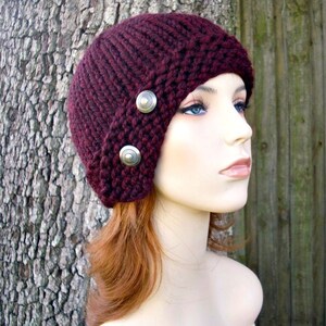Knit Cloche Hat, Chunky Knit Hat, Womens Hat, Winter Hat, Knit Beanie, Knit Cap, Womens Cloche Beanie, Claret Burgundy image 1
