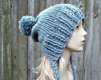 Chunky Knit Hat, Womens Hat, Mens Hat, Winter Hat, Knit Beanie, Knit Cap, Slouchy Hat, Charlotte Slouchy Beanie, Slate Grey