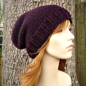 Hand Knit Beanie, Chunky Knit Hat, Womens Hat, Mens Hat, Winter Hat, Knit Cap, Slouchy Beanie, Slouchy Hat, Toque, Eggplant Purple