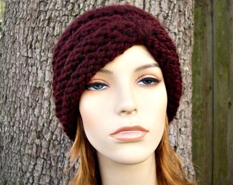 Bonnet en tricot épais, bonnet femme, bonnet homme, bonnet d'hiver, bonnet en tricot, bonnet en tricot, chapeau turban, bordeaux bordeaux