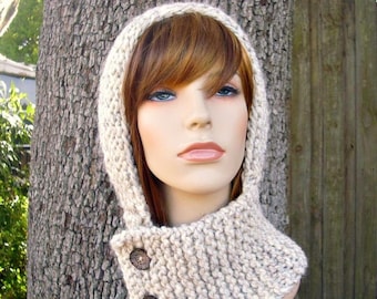 Hooded Cowl Scarf Pattern Knitted Cowl Pattern Womens Winter Scarf Neckwarmer - Knitting Pattern Tutorial - Warrior Helmet Balaclava