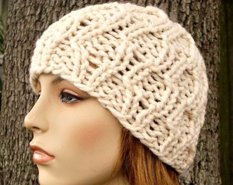 Chunky Knit Hat, Womens Hat, Mens Hat, Winter Hat, Knit Beanie, Knit Cap, Cable Hat, Amsterdam Cable Beanie, Starlight Cream and Gold