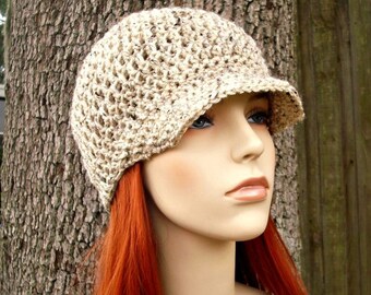 Crochet Hat, Womens Hat, Mens Hat, Newsboy Hat, Newsboy Cap, Crochet Beanie, Skater Boy Cap, Oatmeal