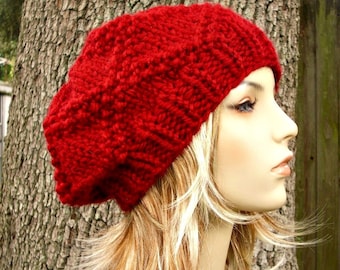 Instant Download Knitting Pattern - Knit Hat Knitting Pattern - Knit Hat Pattern for Brocade Beret Slouchy Hat Womens Hat
