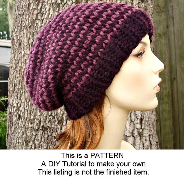 Chunky Knit Hat Pattern, Easy Knitting Pattern, Knit Beanie Pattern, Mens Hat, Womens Hat, Super Bulky Yarn, Fitted and Slouchy Hat Pattern