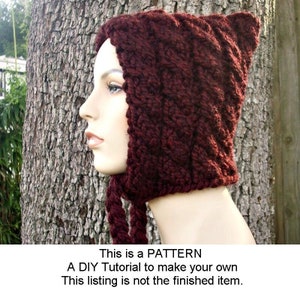Instant Download Knitting Pattern - Knit Hat Knitting Pattern - Knit Hat Pattern Cable Pixie Hat - Womens Hat Pattern - Womens