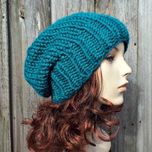 Chunky Knit Hat, Womens Hat, Mens Hat, Winter Hat, Knit Beanie, Knit Cap, Slouchy Beanie, Adaline Slouchy Hat, Peacock